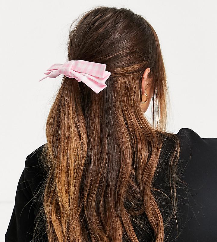 Reclaimed Vintage Inspired Hair Bow In Pink Gingham
