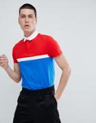 Asos Design Rugby Polo Shirt With Color Block Panels In Blue - Blue