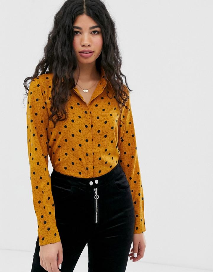 Brave Soul Shirt In Polka Dot-yellow