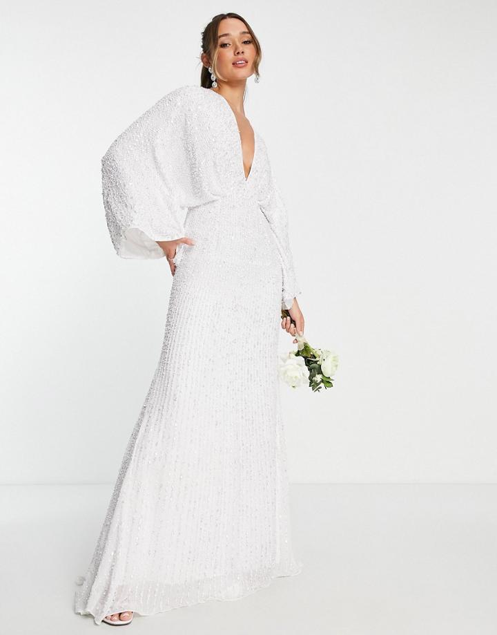 Asos Edition Ciara Sequin Kimono Sleeve Wedding Dress In White