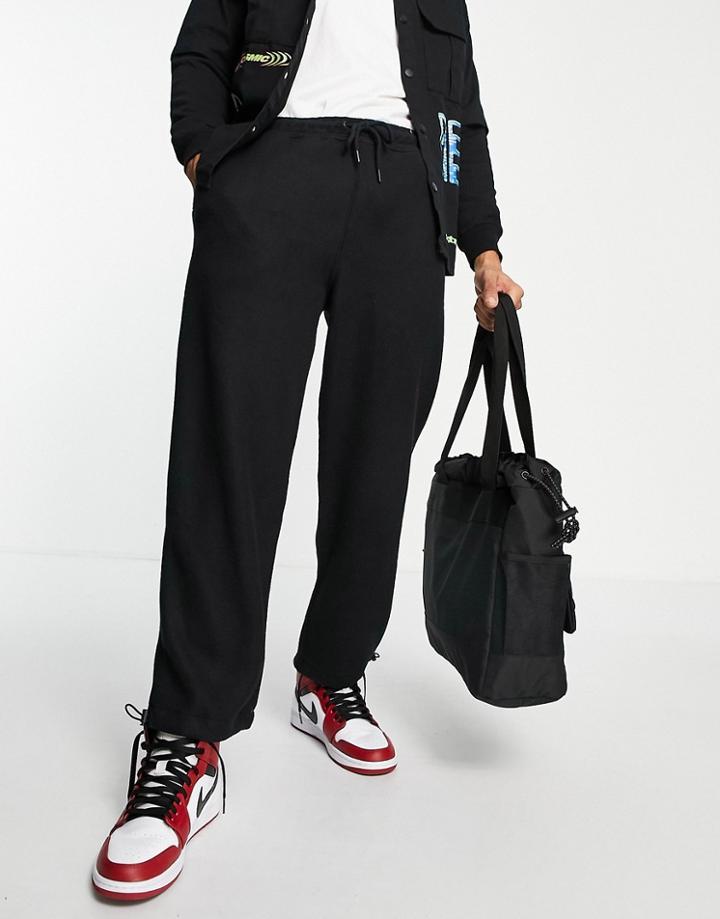 Pull & Bear Wide Leg Fleece Sweatpants In Black