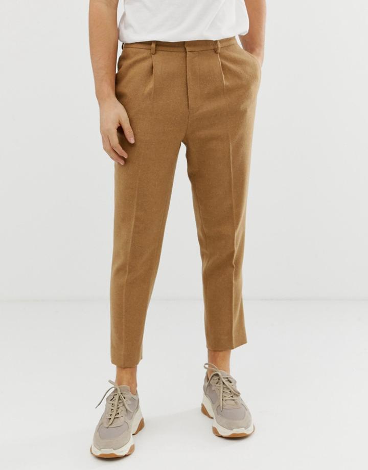 Asos Design Tapered Smart Pants In Textured Camel - Beige