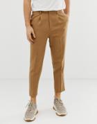 Asos Design Tapered Smart Pants In Textured Camel - Beige