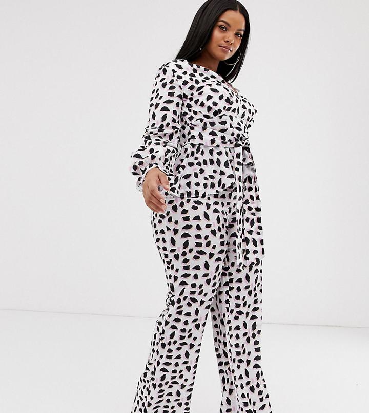 Koco & K Plus Wrap Wide Leg Pants In Pink Fleck Print - Multi