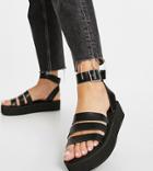 Asos Design Wide Fit Friendly Chunky Flatform Sandals In Black