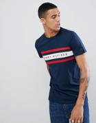 Tommy Hilfiger Icon Stripe Logo Print T-shirt In Navy - Navy