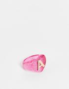 Asos Design Plastic Ring With A Initial-pink