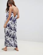 Asos Design Tab Back Drape Hareem Maxi Dress In Navy Palm Print - Multi