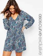 Asos Curve Boho Playsuit In Paisley Print - Print
