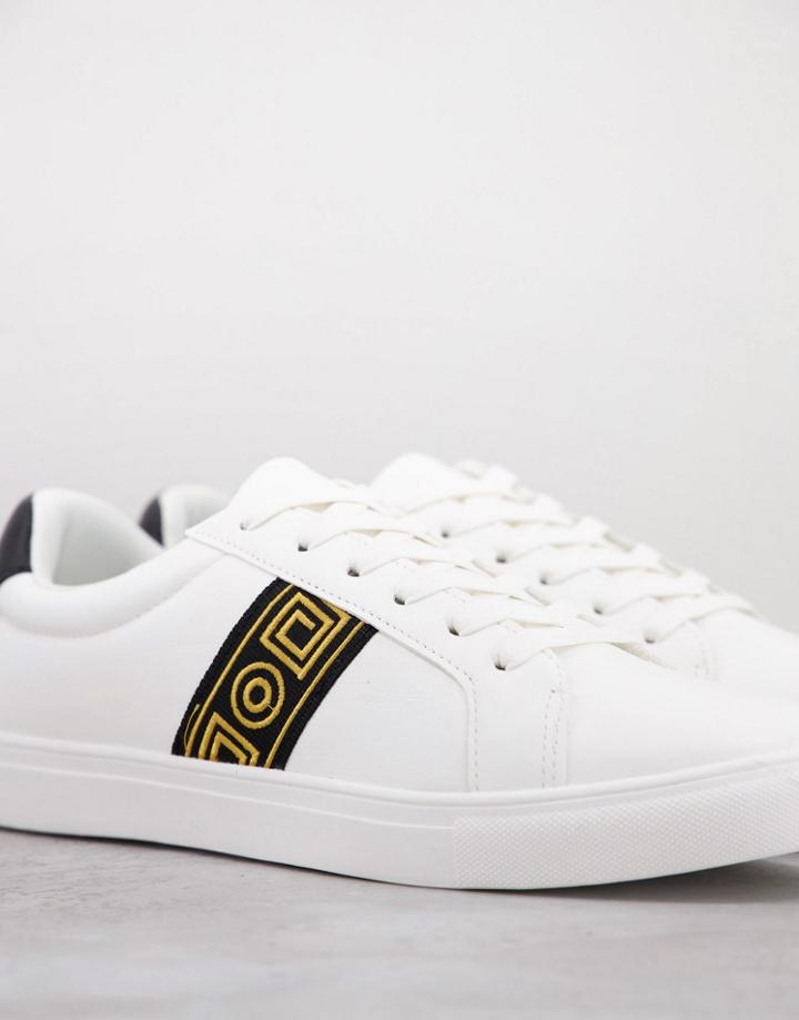 Brave Soul Flatform Sneakers With Printed Side Stripe In White