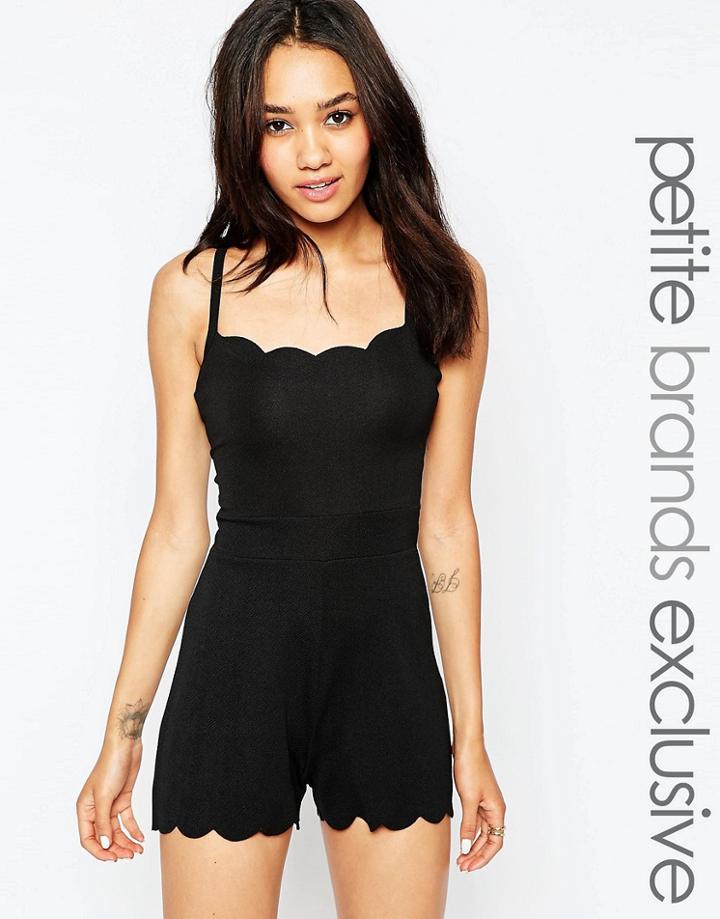 New Look Petite Scallop Romper - Black