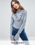 Vero Moda Tall Ruffle Front Sweater - Gray