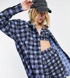 Collusion Seersucker Gingham Oversized Shirt In Blue Print - Part Of A Set-multi