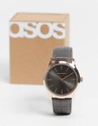 Asos Design Classic Watch With Mock Croc Strap In Gray-black
