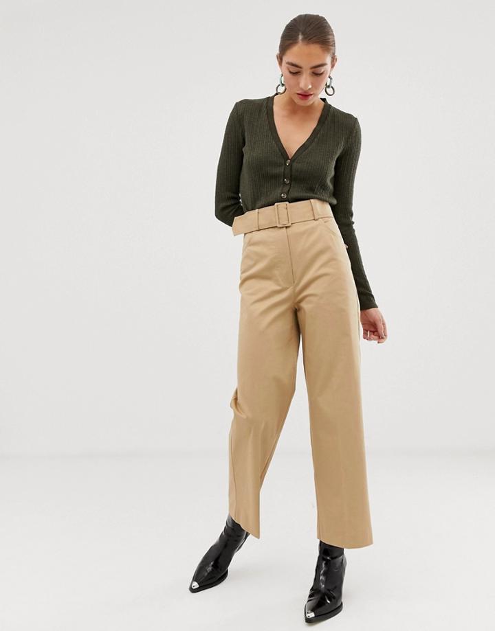 Mango Belted Utility Pants In Beige - Beige