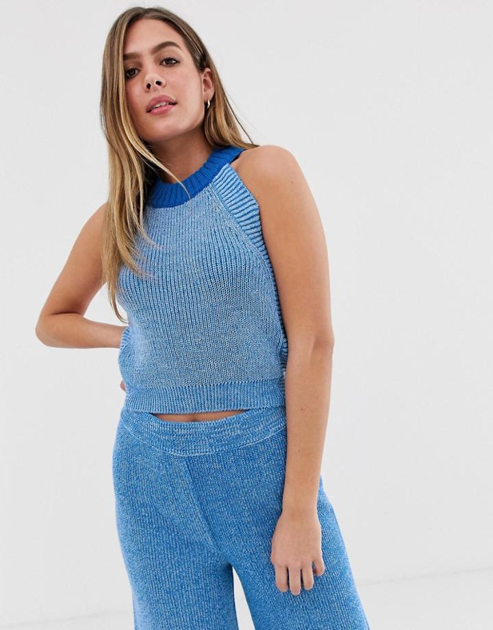 Asos Design Two-piece Twist Yarn Halter Neck Tank - Blue
