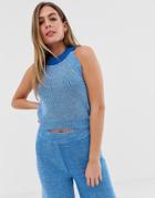 Asos Design Two-piece Twist Yarn Halter Neck Tank - Blue