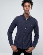 Farah Jenkins Pique Shirt Tipped Slim Fit In Navy - Navy