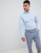 Moss London Long Sleeve Skinny Stretch Shirt In Blue - Blue