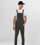 Asos Design Tall Skinny Overalls In Khaki-green