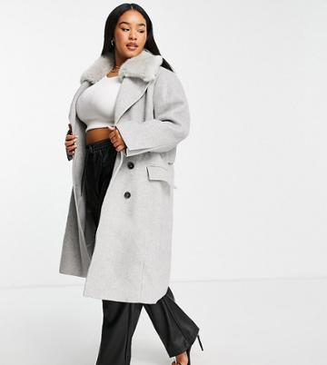 Forever New Curve Top Faux Fur Collar Coat In Gray-grey