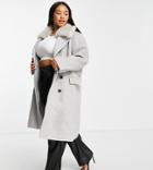 Forever New Curve Top Faux Fur Collar Coat In Gray-grey