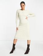 Na-kd Long Sleeve Knitted Midi Dress In Off White