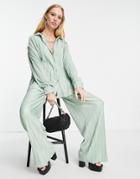 4th & Reckless Oversized Plisse Pants Set In Sage Green - Part Of A Set