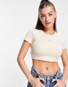 Asos Design Fitted Top In Waffle In Bone-neutral