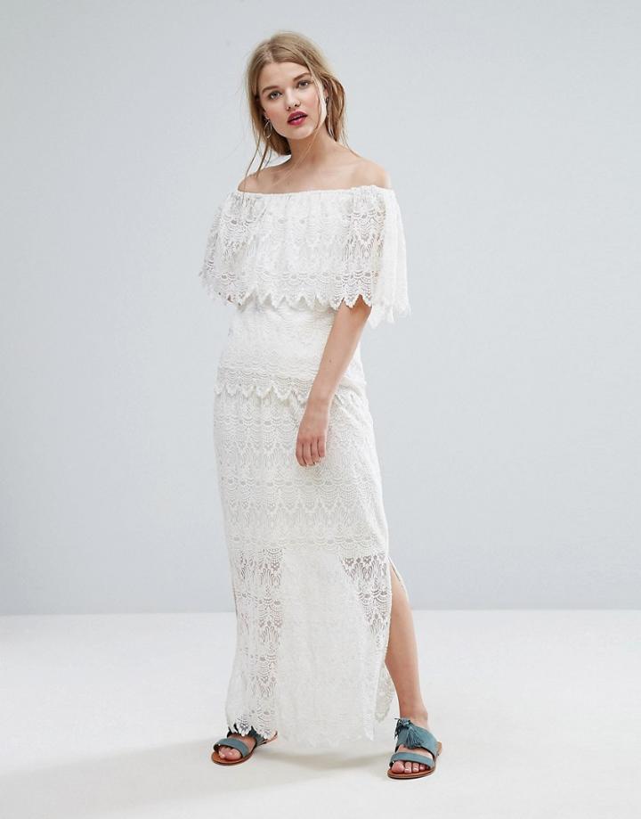 Vila Lace Detail Maxi Skirt Co-ord - White