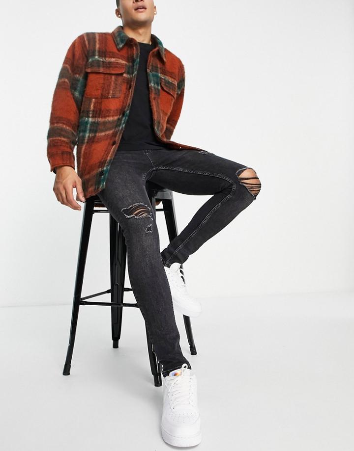 Topman Blowout Spray On Jeans In Washed Black
