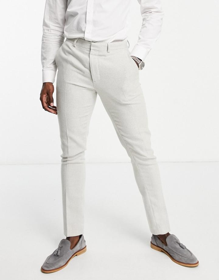 Asos Design Skinny Wool Mix Pants In Ice Gray Twill-grey