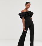 True Violet Exclusive Exaggerated Frill Bandeau Jumpsuit In Black - Black