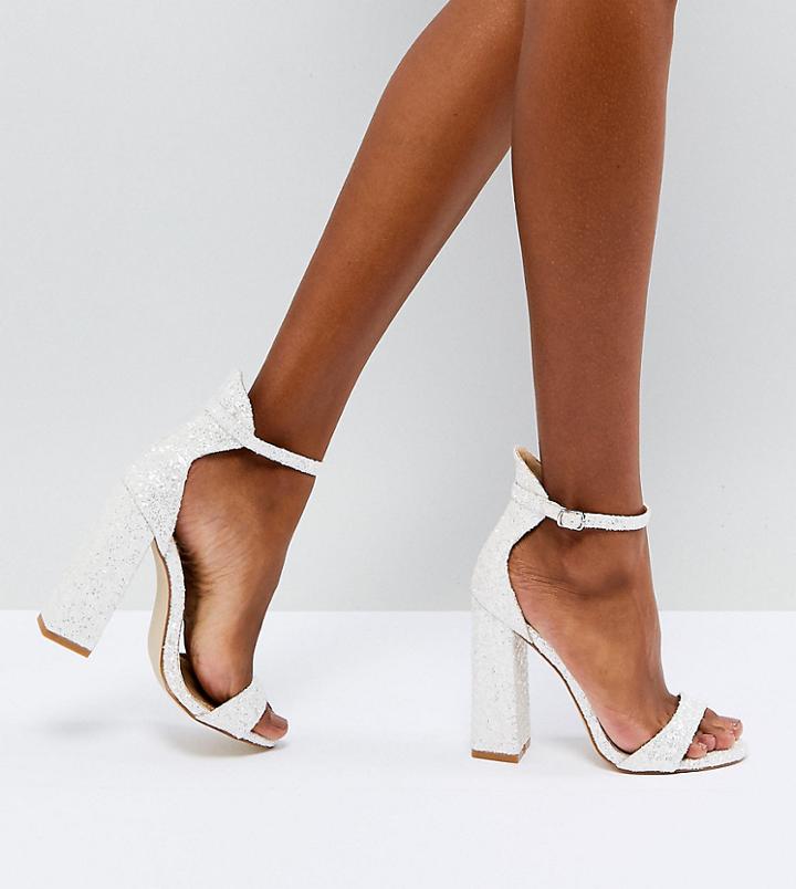 Be Mine Bridal Laurel White Glitter Block Heeled Sandals - White