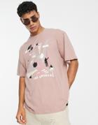 Pull & Bear Abstract Back City Printed Relaxed T-shirt In Pink-black