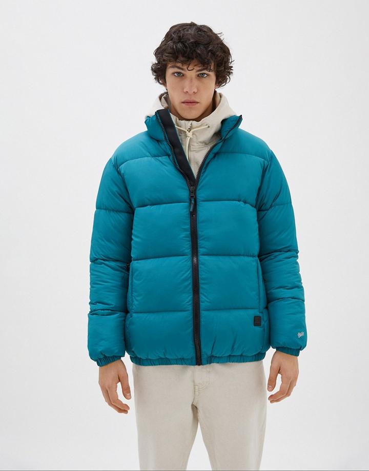 Pull & Bear Puffer Jacket In Green