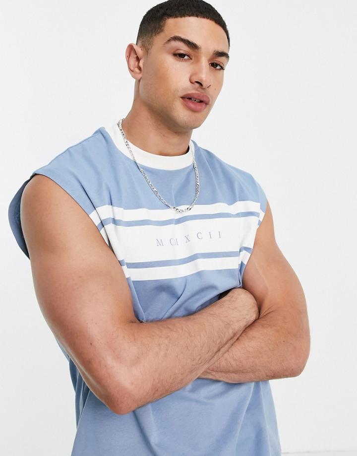 Asos Design Oversized Tank In Blue With Roman Numeral Text Print-blues