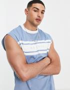 Asos Design Oversized Tank In Blue With Roman Numeral Text Print-blues