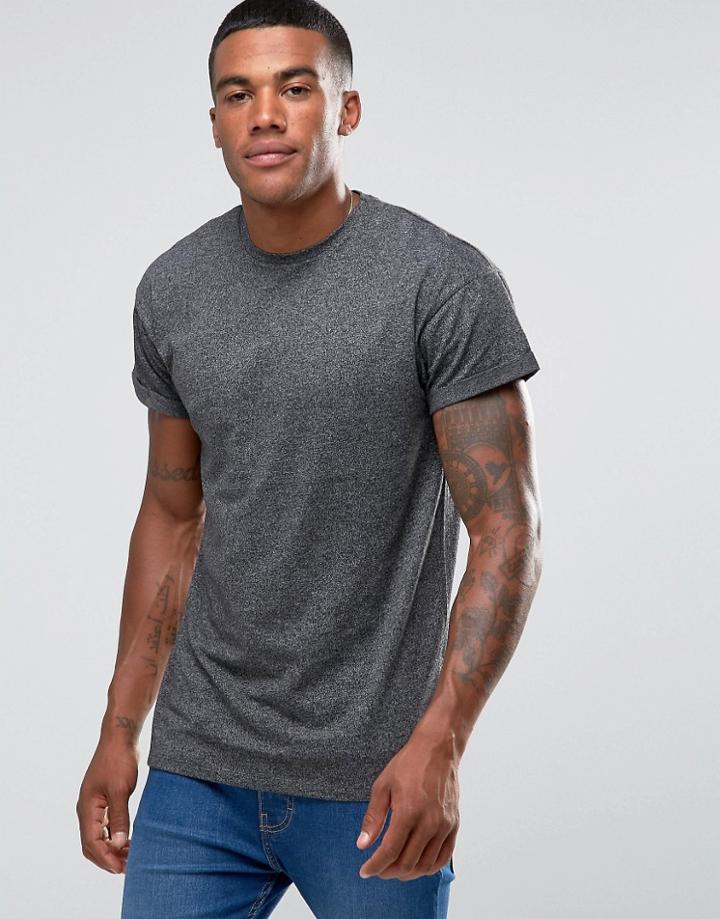 New Look Rolled Sleeve T-shirt In Mid Gray - Gray