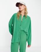 Topshop Premium Viscose Oversized Crinkle Shirt In Green - Part Of A Set