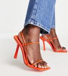 Public Desire Wide Fit Rayelle Heeled Sandals With Square Toes In Orange Patent