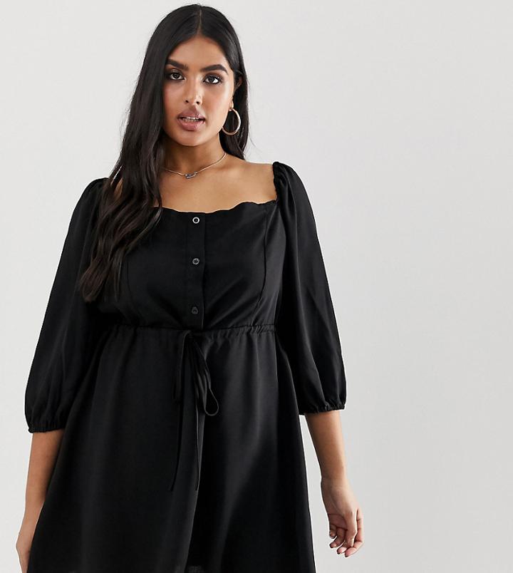 Prettylittlething Plus Milk Maid Skater Dress In Black - Black