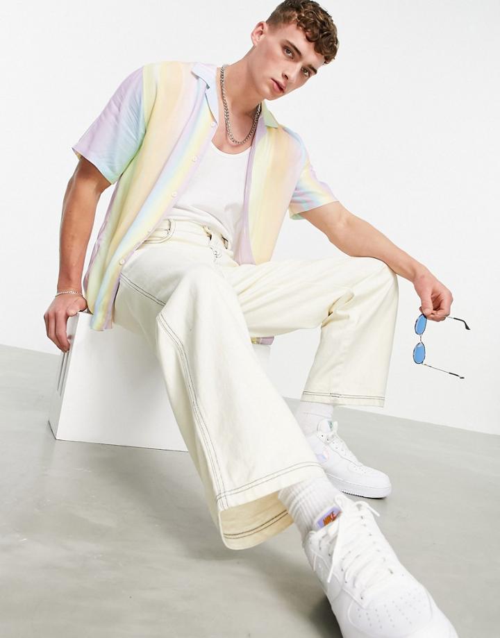 Pull & Bear Pastel Stripe Shirt In Blue And White-multi