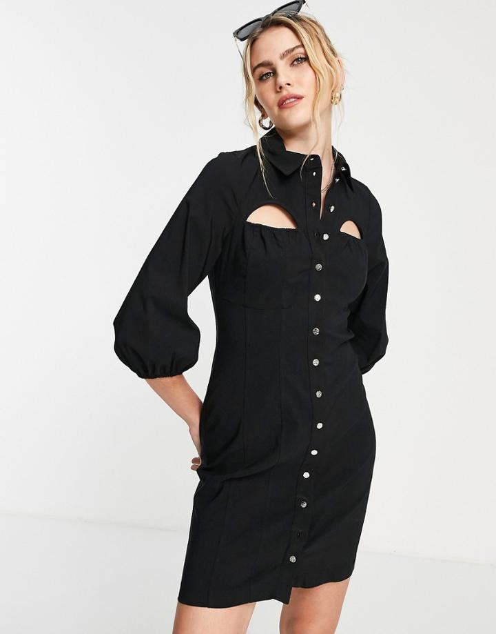 River Island Cut-out Mini Shirt Dress In Black
