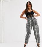 Asos Design Petite Tapered Pants In Leather Look Snake Print