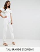 True Decadence Tall Ruffle Tailored Jumpsuit - White