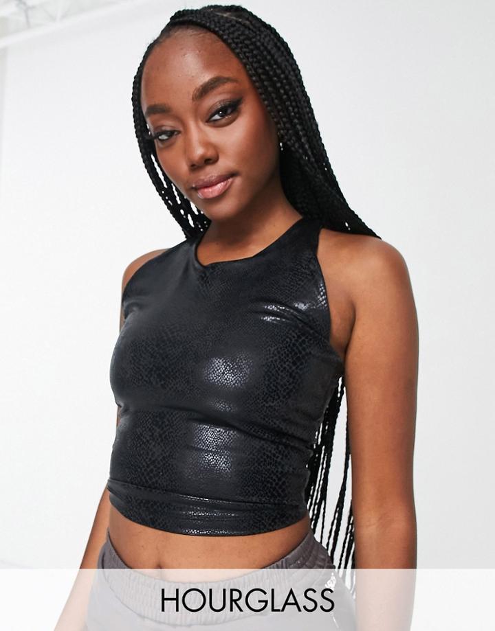 Asos 4505 Fuller Bust Active Tank Top In Glossy Animal Print With Inner Bra-black