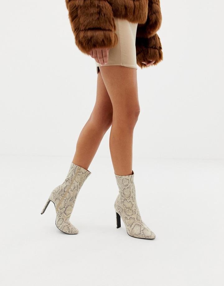 Simmi London Snake Effect Pointed Ankle Boots - Beige