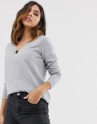 Vero Moda V Neck Knitted Sweater In Gray