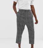 Noak Drop Crotch Tapered Cropped Smart Pants In Black Check-gray